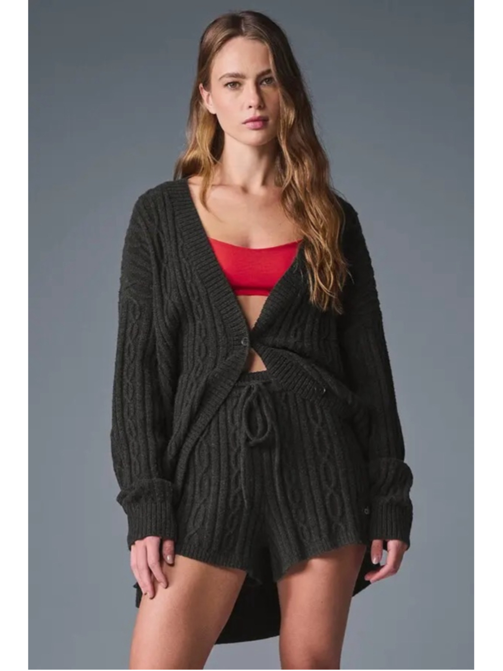 Alo Cable Knit Winter Bliss Cardigan & Short Set sz M